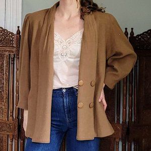 80s does 40s Vintage Camel Tan Big Princess Sleeves Double Breasted Blazer